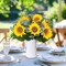 2 Bouquets Large Sunflowers Artificial Flowers Summer Cemetery Decor, 16 Inch Fake Flowers Silk Faux Sunflower Lavender Baby Breath Arrangement for Mother's Day Wedding Home Outdoor Grave Decorations